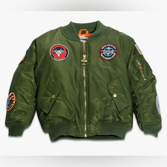 Other - Children's Medium-Weight MA-1 Flight Jacket in Green With Seven Patches sz7